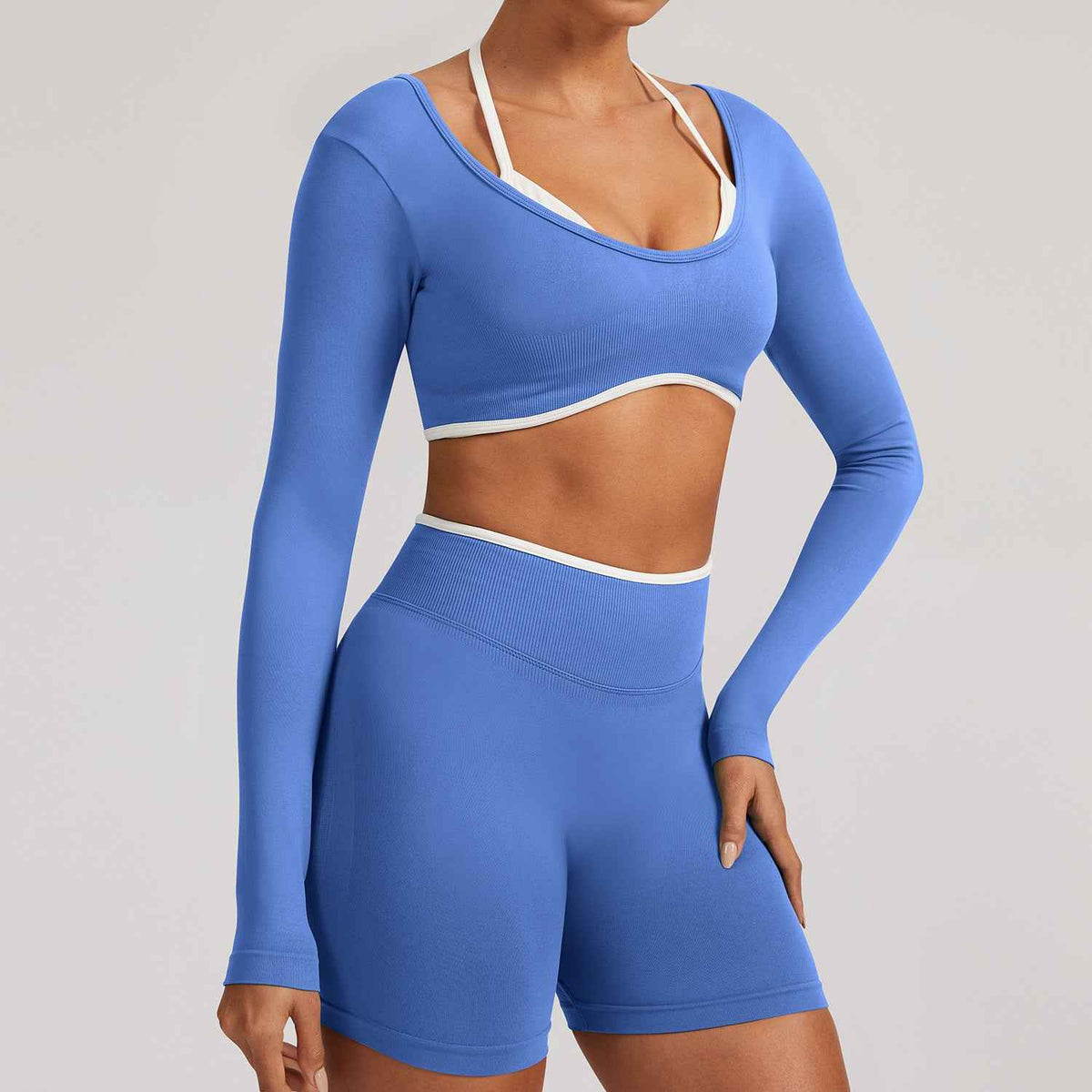 Cross-border Tight-fitting Seamless Faux Two-piece Long-sleeve Sports Top