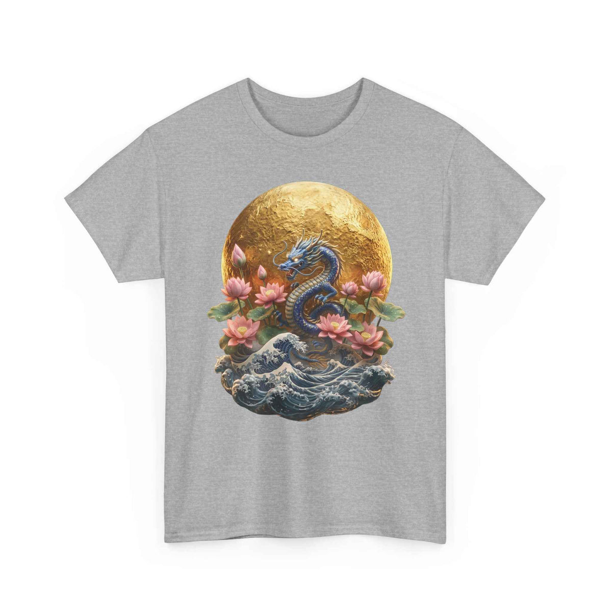 Japanese Dragon & Lotus Moon Graphic Tee - Heavy Cotton Streetwear