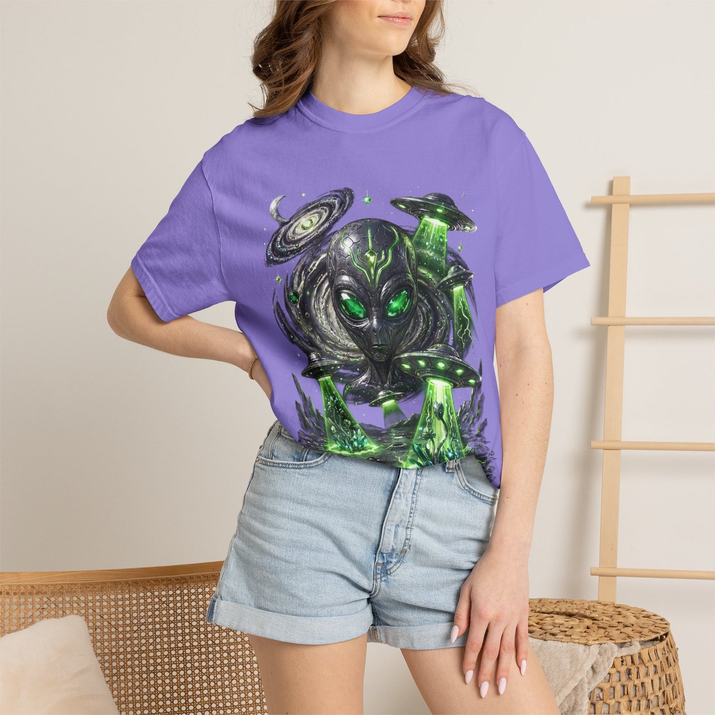 Y2K Cyberpunk Cosmic Space Monster T-Shirt Green Neon Aura Unisex Harajuku Style Streetwear Comfort Colors 1717 Graphic Tee