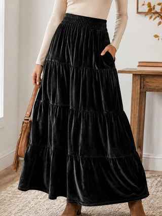 High-Waisted Pleated Long Dress with Wide Skirt Shape | Elegant & Comfortable