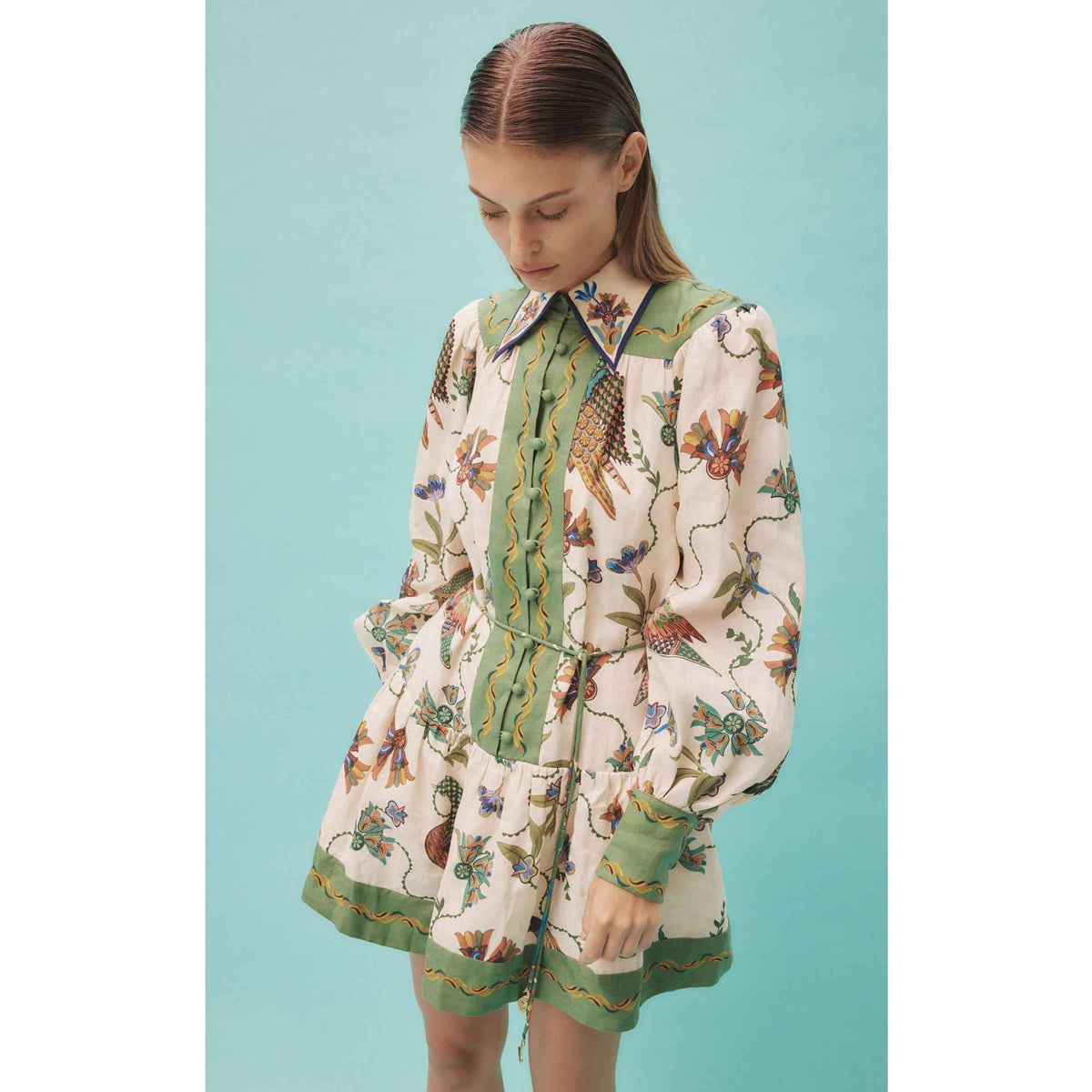 Elegant Long Sleeve Lapel Print Dress - Mid Waist & Stylish