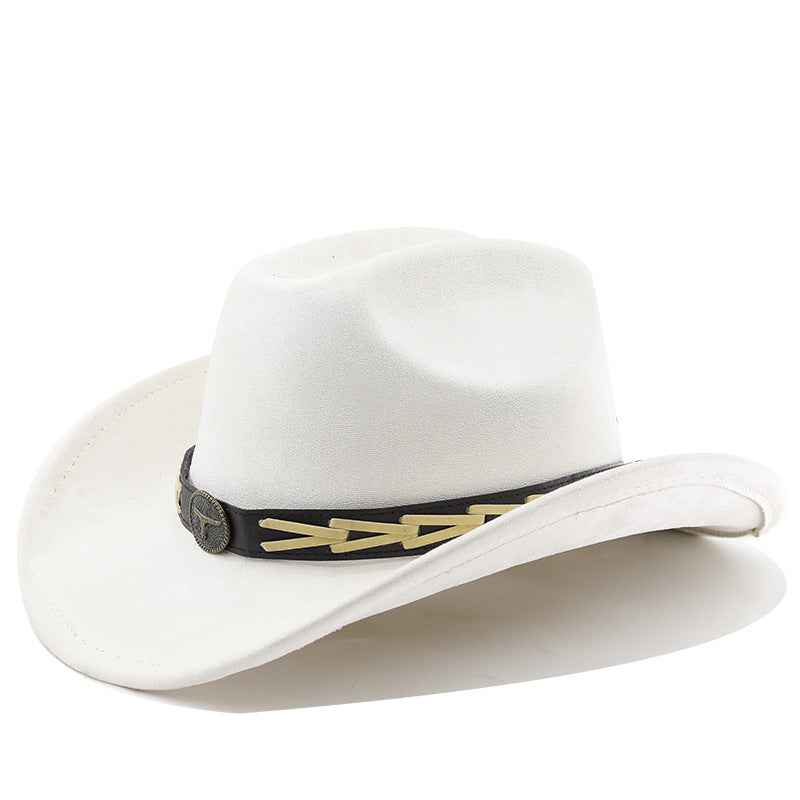 Cowhide Belt Suede Trim Western Cowboy Hat - Polished Style