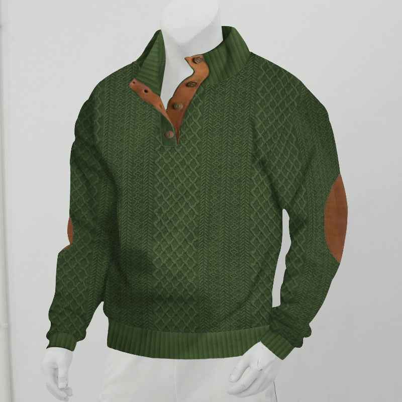 Vintage Urban Jacquard Knit Sweater - Heavyweight Stand Collar Long Sleeve Streetwear Pullover