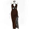 Halterneck Lace-Up Split Dress - Y2K Party Style