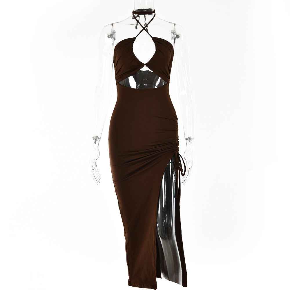 Halterneck Lace-Up Split Dress - Y2K Party Style