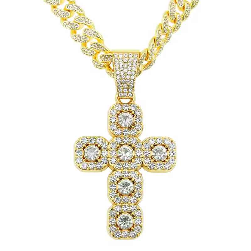13mm Football Cross CZ Diamond Necklace - Stylish Statement Piece for Soccer Fans