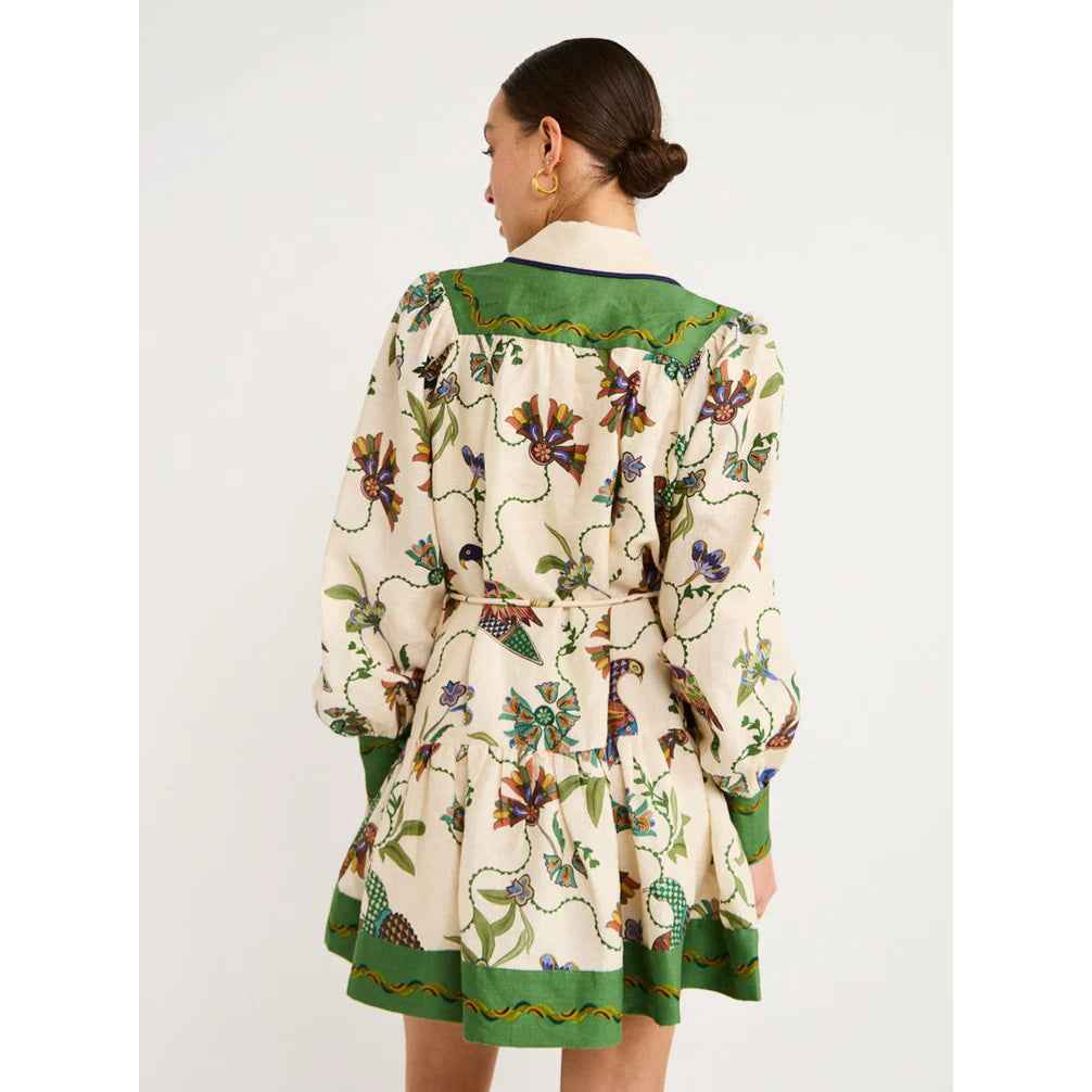 Elegant Long Sleeve Lapel Print Dress - Mid Waist & Stylish