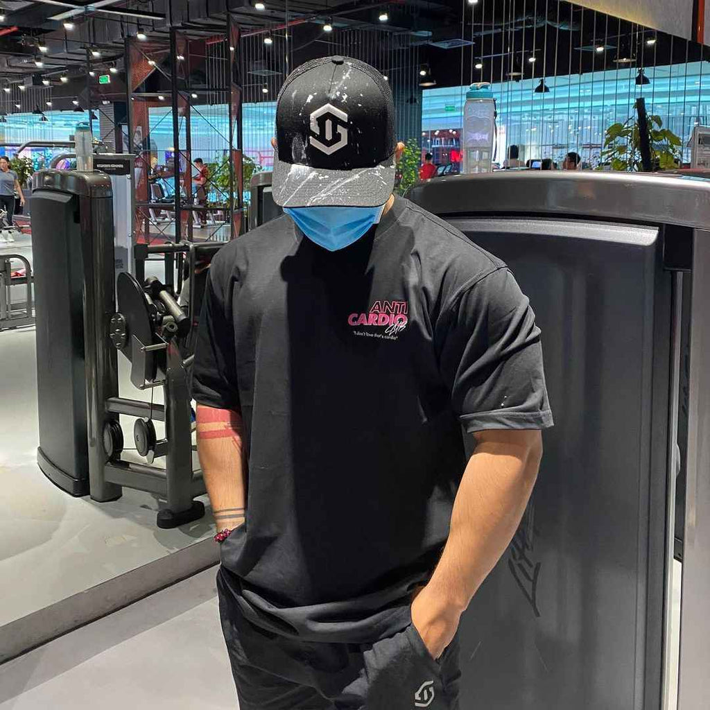 Anti Cardio Gym Graphic Tee - Heavyweight Cotton Half Sleeve Relaxed Fit Streetwear Workout T-Shirt