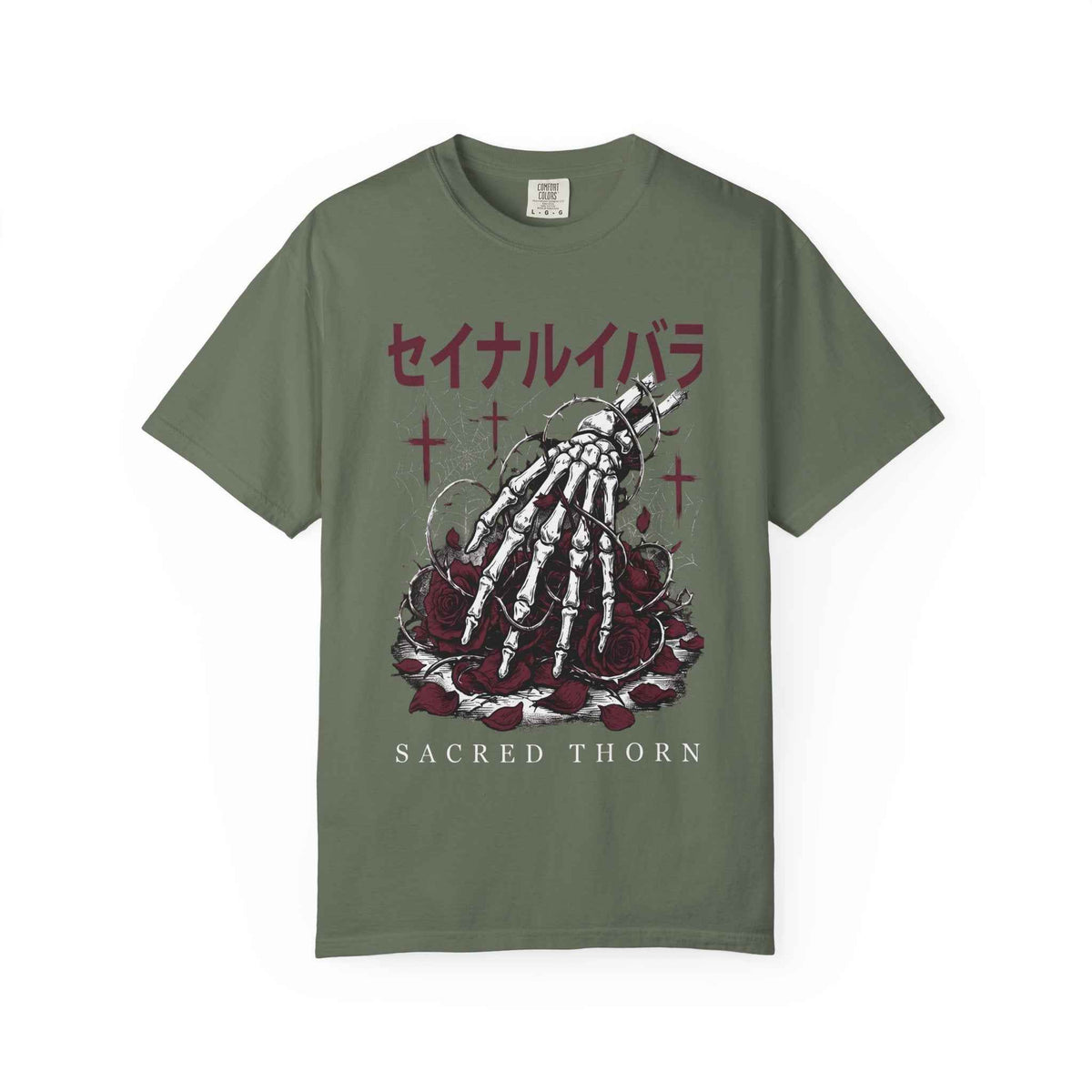 Dark Poetry Graphic Tee: Japanese Skeleton Hand Design