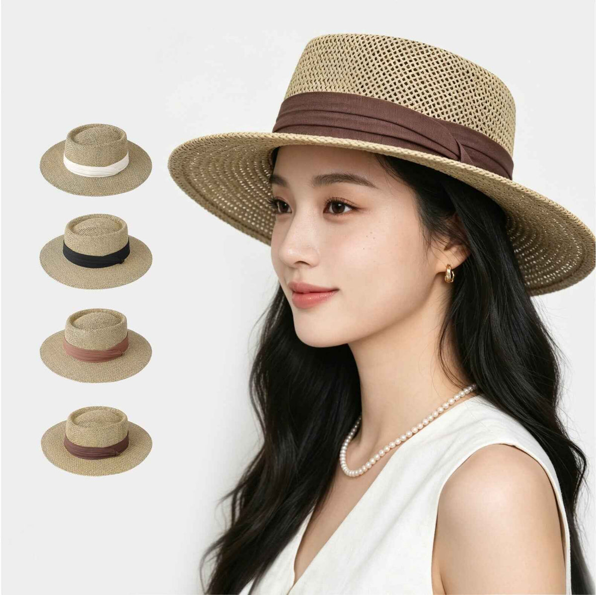Women's Old Money Style Hollow Flat-top Straw Hat, Summer Versatile Sun Hat For Vacation, Beach & Seaside Sun Protection Straw Fedora
