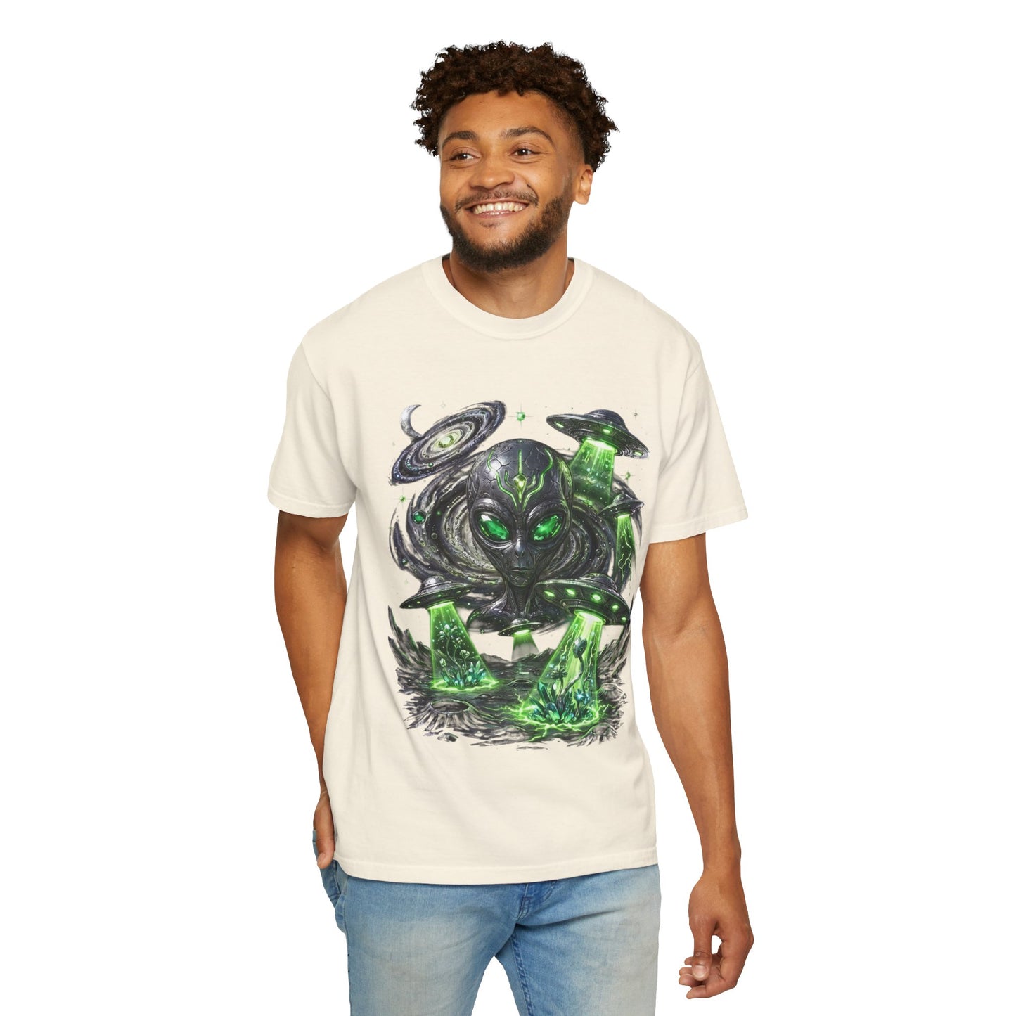 Y2K Cyberpunk Cosmic Space Monster T-Shirt Green Neon Aura Unisex Harajuku Style Streetwear Comfort Colors 1717 Graphic Tee