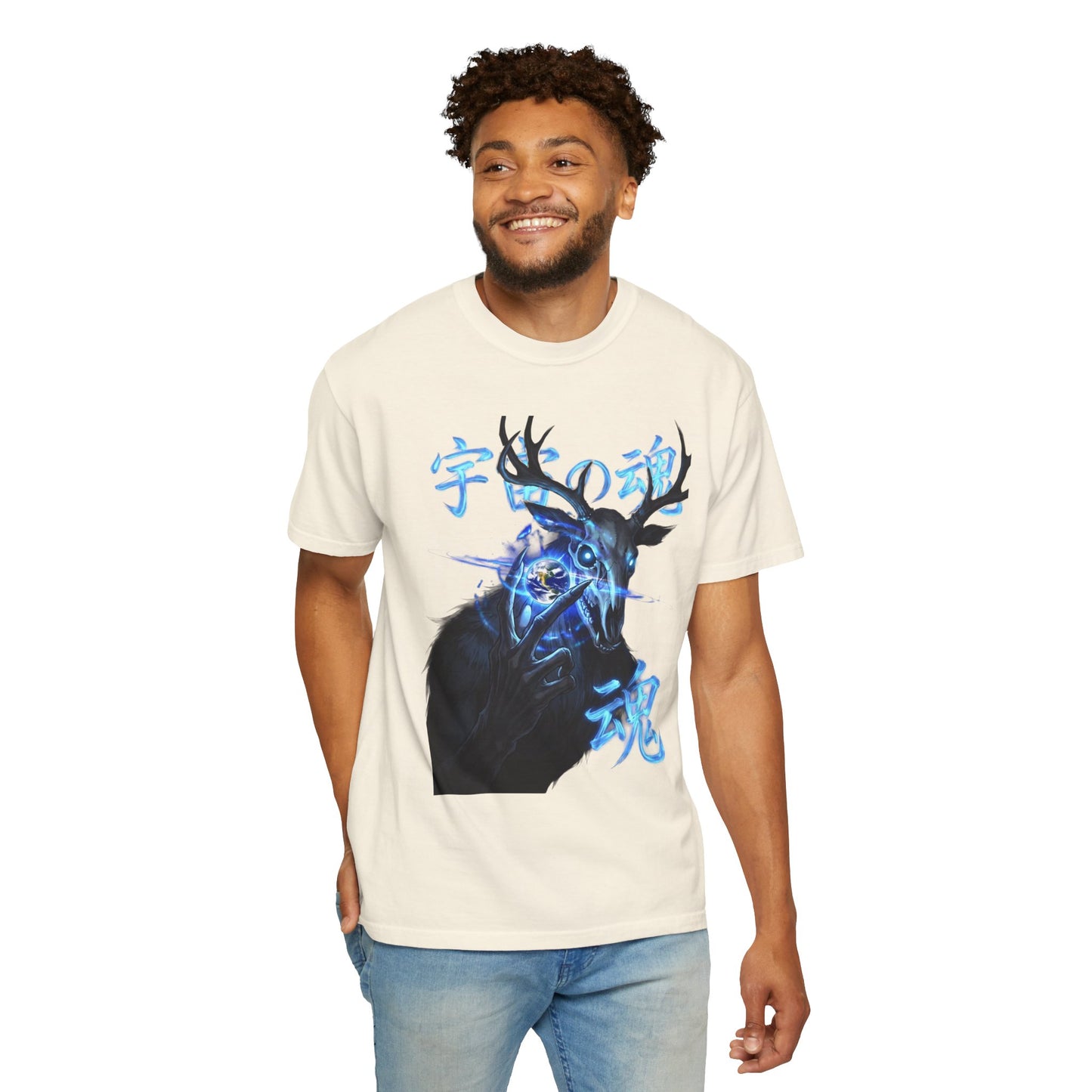 Y2K Cyberpunk Cosmic Skull T-Shirt Blue Neon Energy Aura Unisex Harajuku Style Streetwear Comfort Colors 1717 Graphic Tee