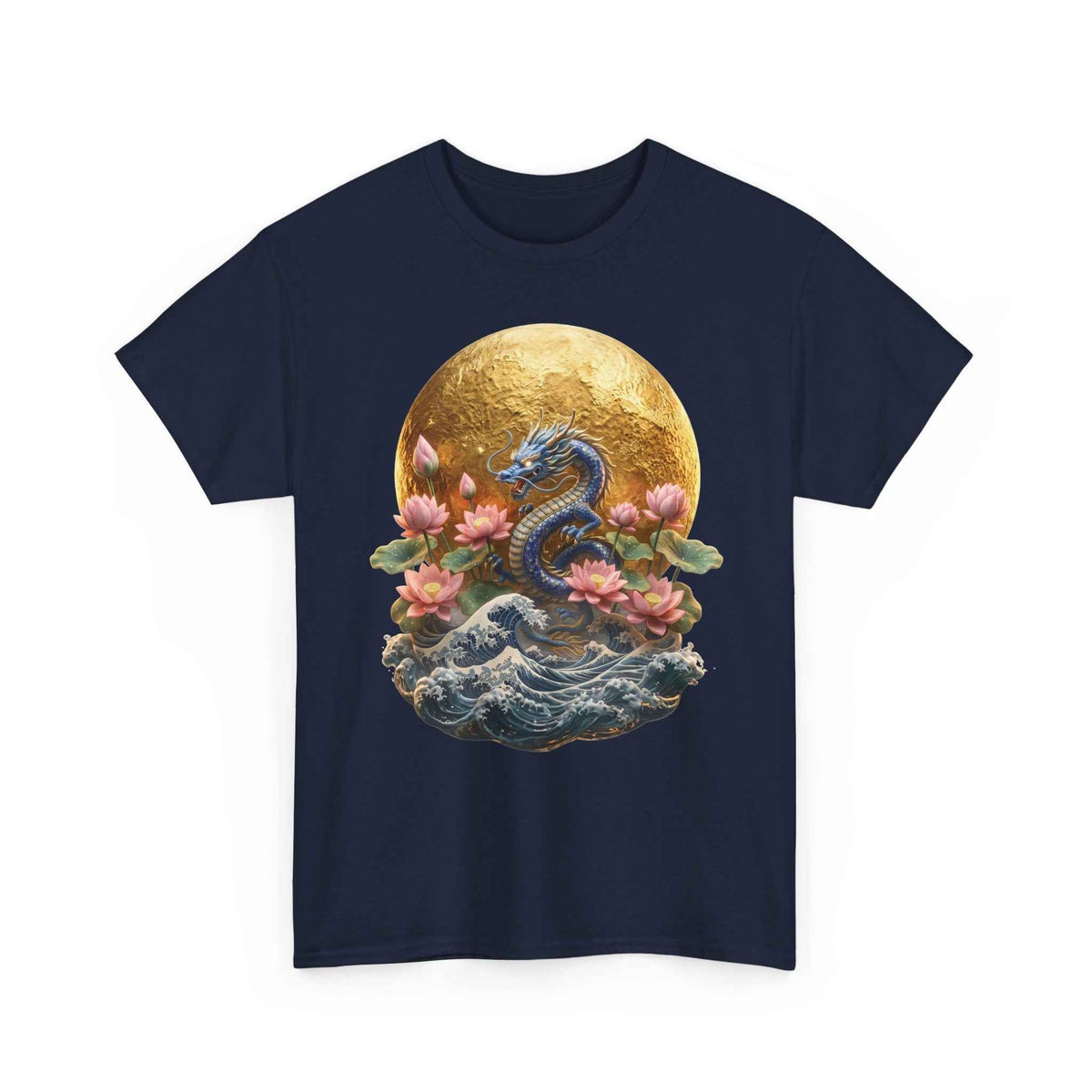 Japanese Dragon & Lotus Moon Graphic Tee - Heavy Cotton Streetwear