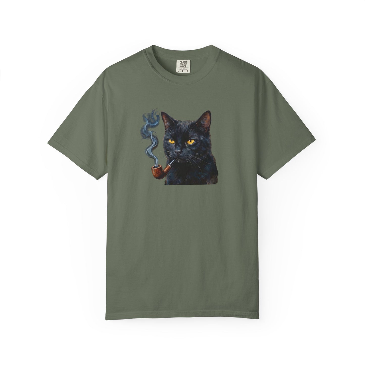 Smoking Cat Graphic T-Shirt — Retro Black Cat with Pipe Tee