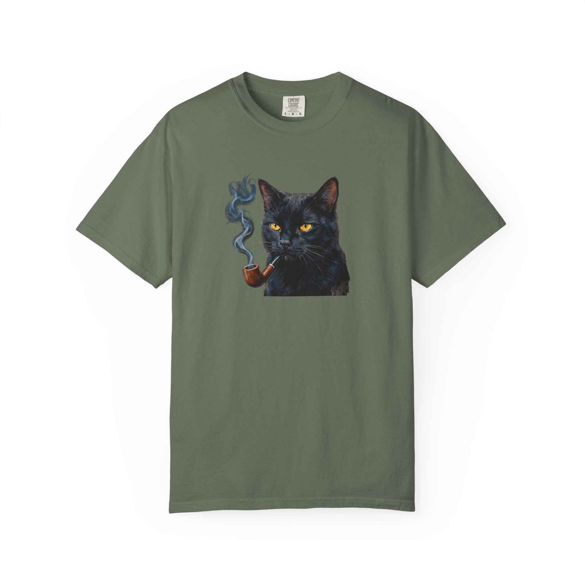 Smoking Cat Graphic T-Shirt — Vintage Noir Cat with Pipe Tee