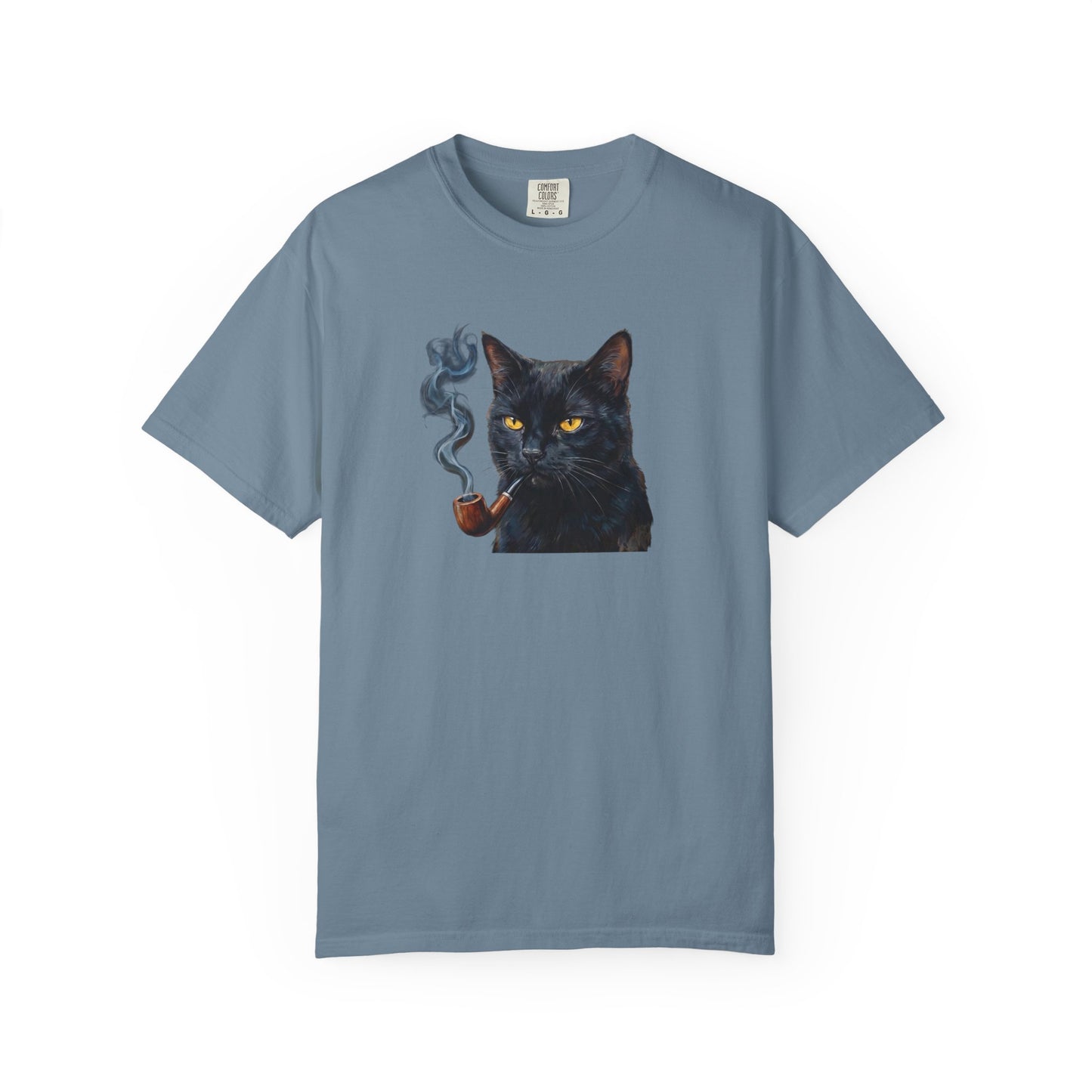 Smoking Cat Graphic T-Shirt — Retro Black Cat with Pipe Tee