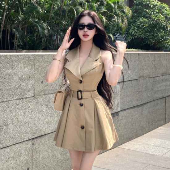 Khaki Dress-style Coat Belted Trench Coat