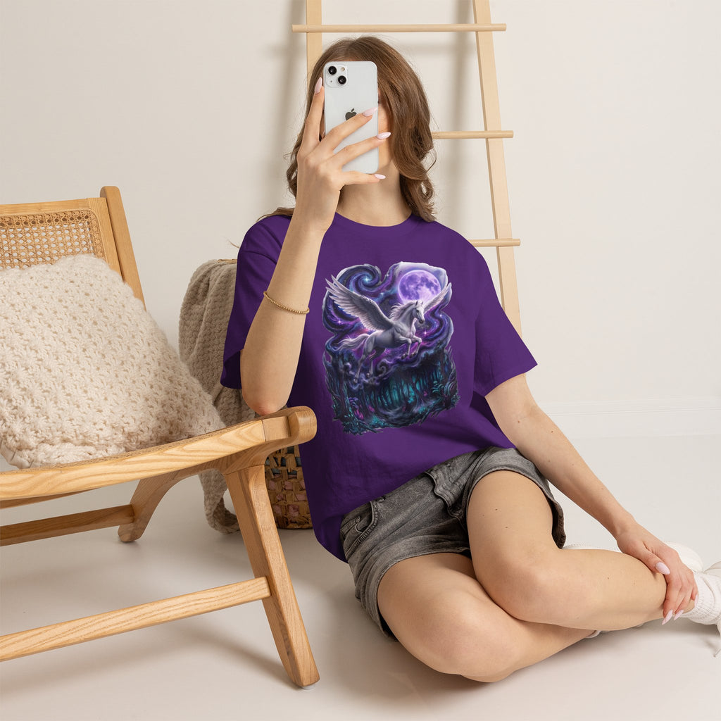 Celestial Pegasus Galaxy Moon Cotton T-Shirt - Cosmic Fantasy Graphic Tee