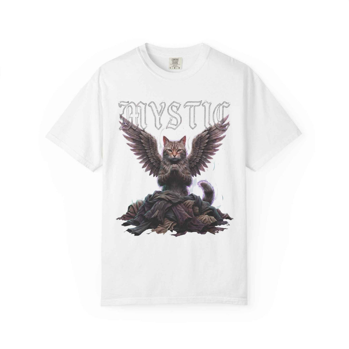 Mystic Cat Gothic Angel Wings Cyberpunk Tee - Dark Aesthetic, 1717 Comfort Colors, Oversized