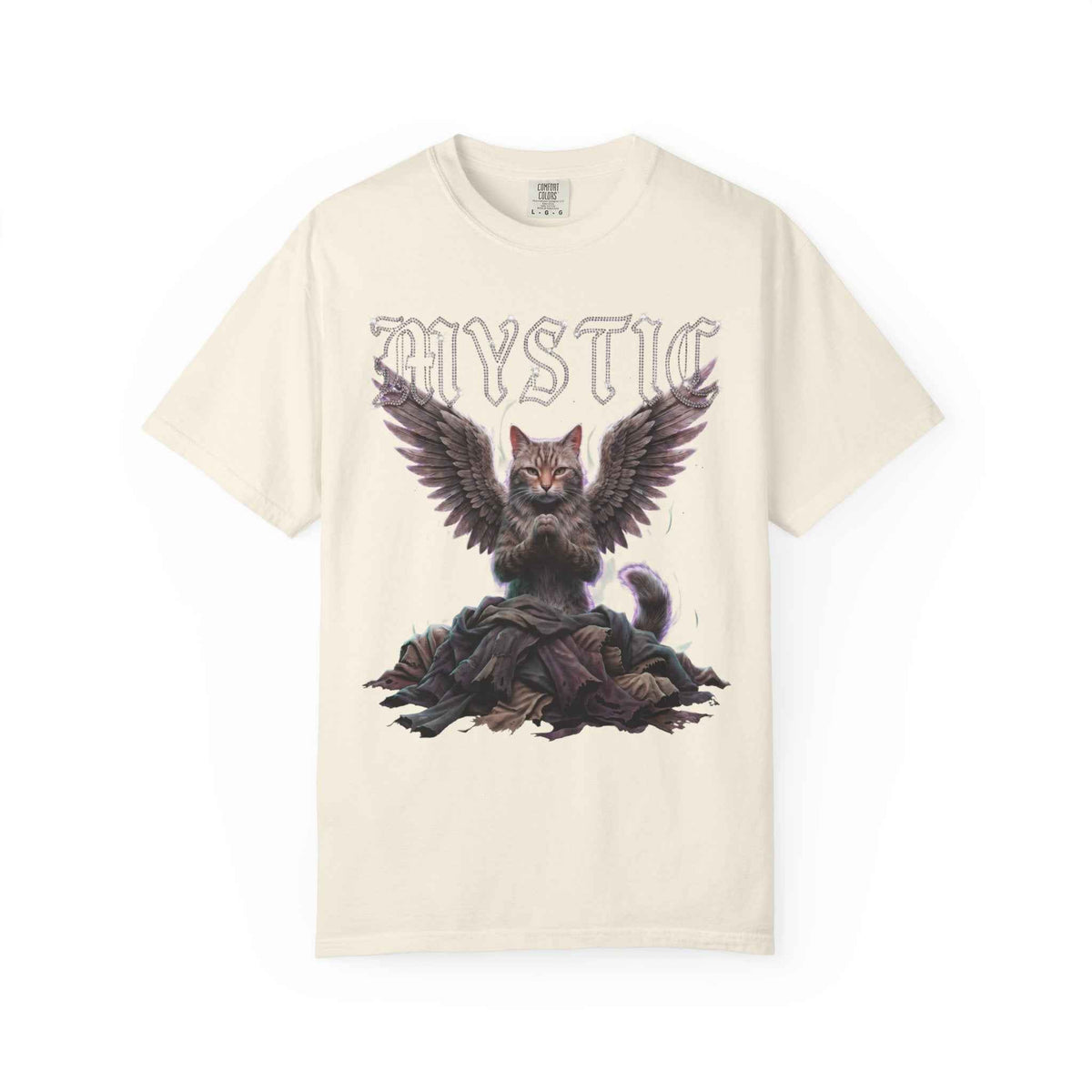 Mystic Cat Gothic Angel Wings Cyberpunk Tee - Dark Aesthetic, 1717 Comfort Colors, Oversized