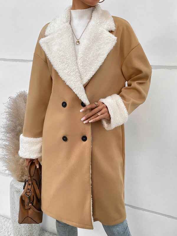 Women's Khaki Woolen Coat - Stylish & Warm for Leisure & Commute