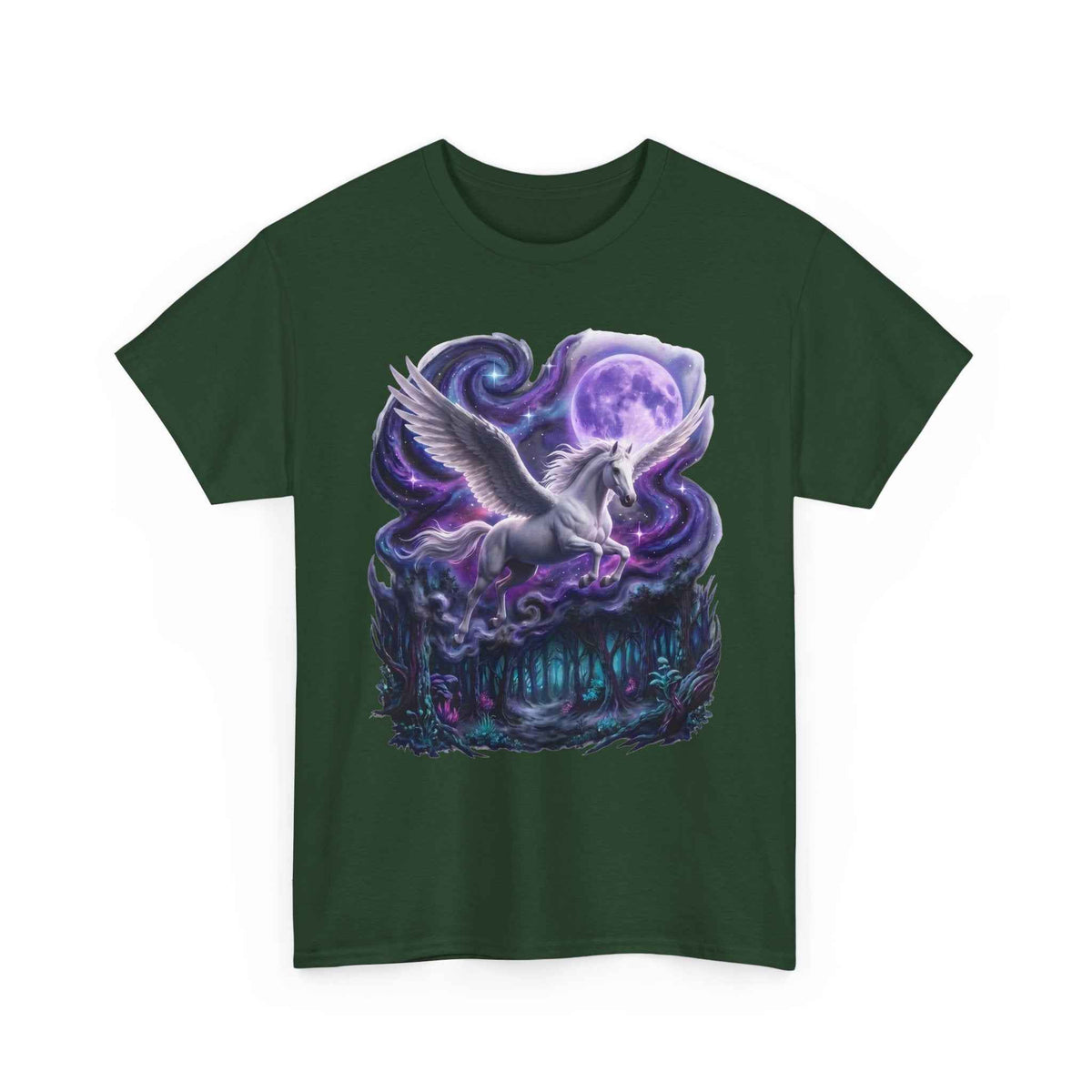 Celestial Pegasus Galaxy Moon Cotton T-Shirt - Cosmic Fantasy Graphic Tee