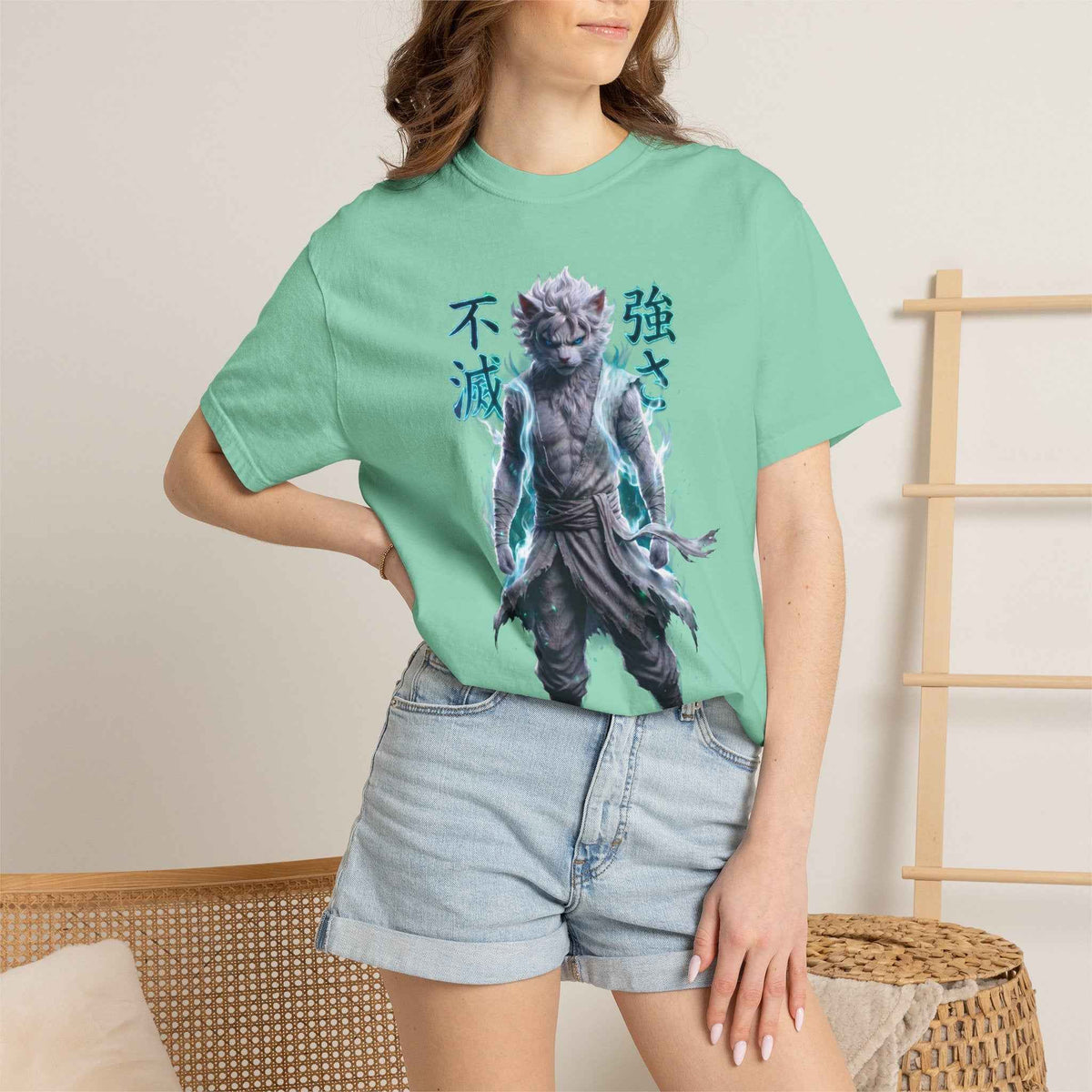 Cyberpunk Cat Warrior Graphic Tee - Harajuku Style, 100% Cotton Premium Tee
