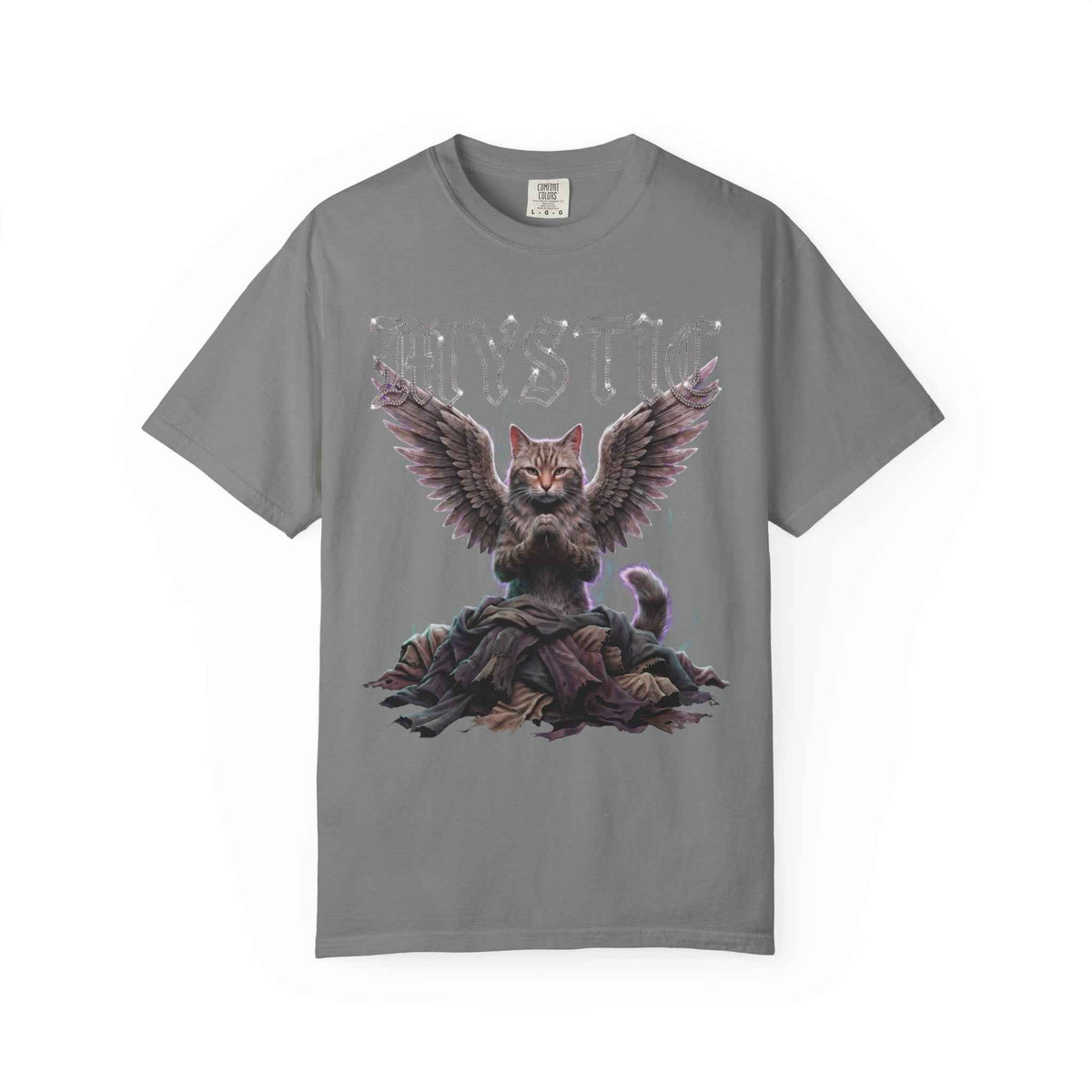 Mystic Cat Gothic Angel Wings Cyberpunk Tee - Dark Aesthetic, 1717 Comfort Colors, Oversized
