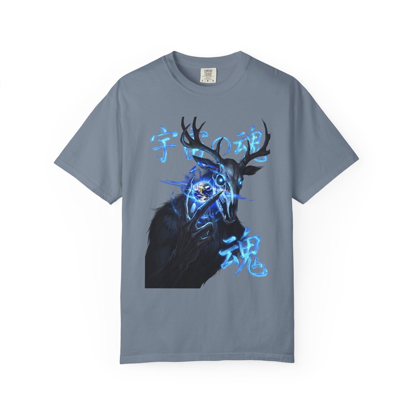 Y2K Cyberpunk Cosmic Skull T-Shirt Blue Neon Energy Aura Unisex Harajuku Style Streetwear Comfort Colors 1717 Graphic Tee