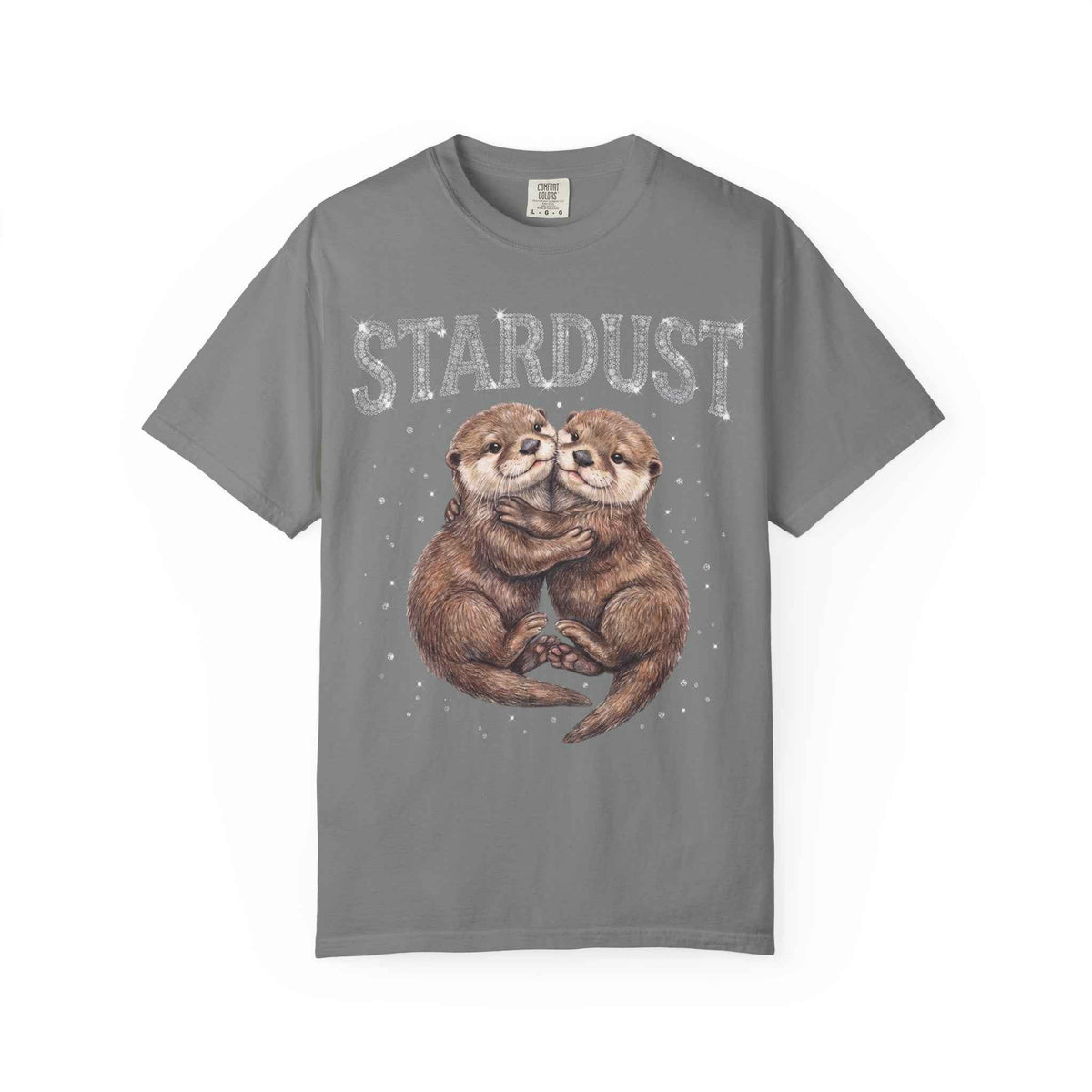 Retro Y2K Stardust Cute Otters Graphic Tee, Heavyweight Rhinestone Font