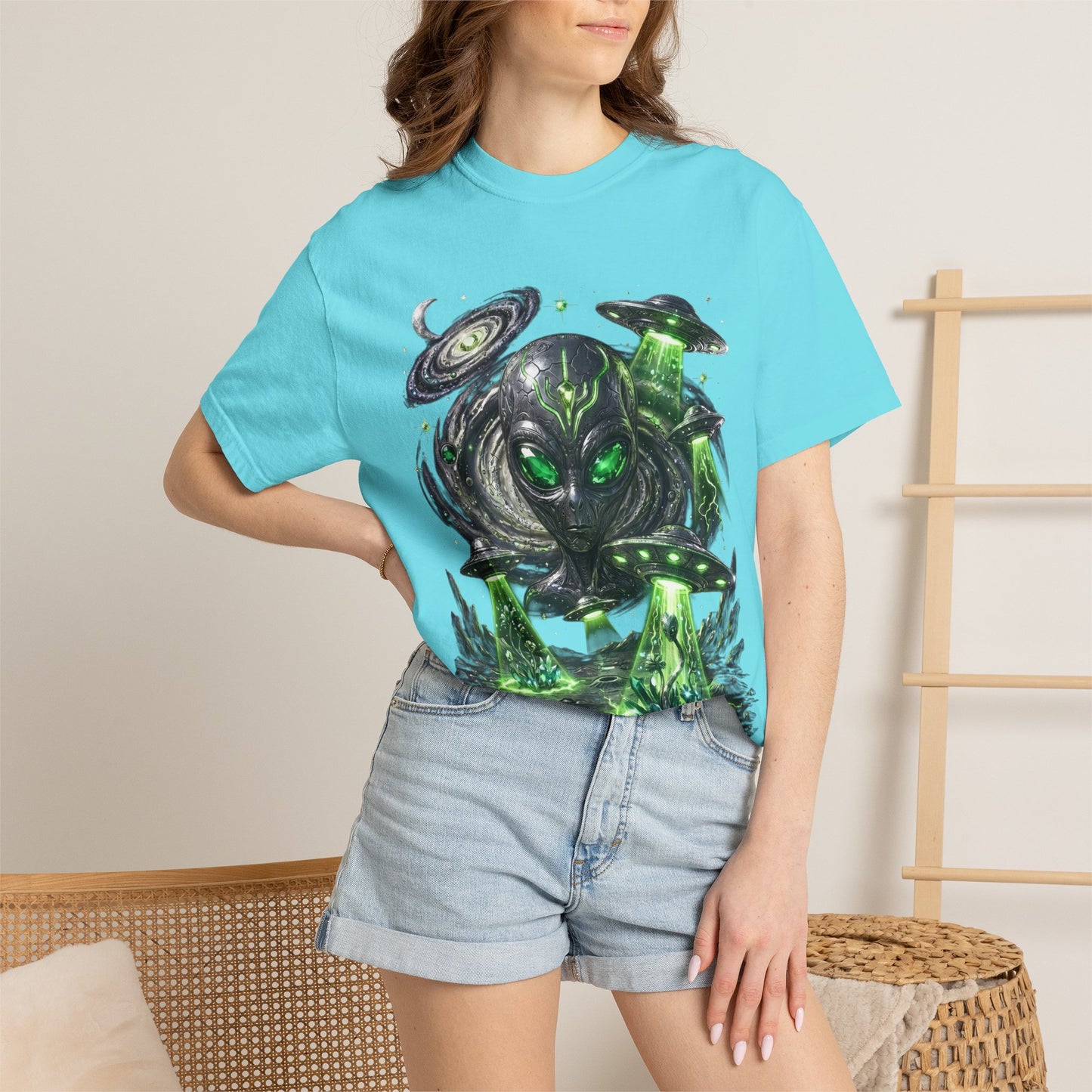 Y2K Cyberpunk Cosmic Space Monster T-Shirt Green Neon Aura Unisex Harajuku Style Streetwear Comfort Colors 1717 Graphic Tee