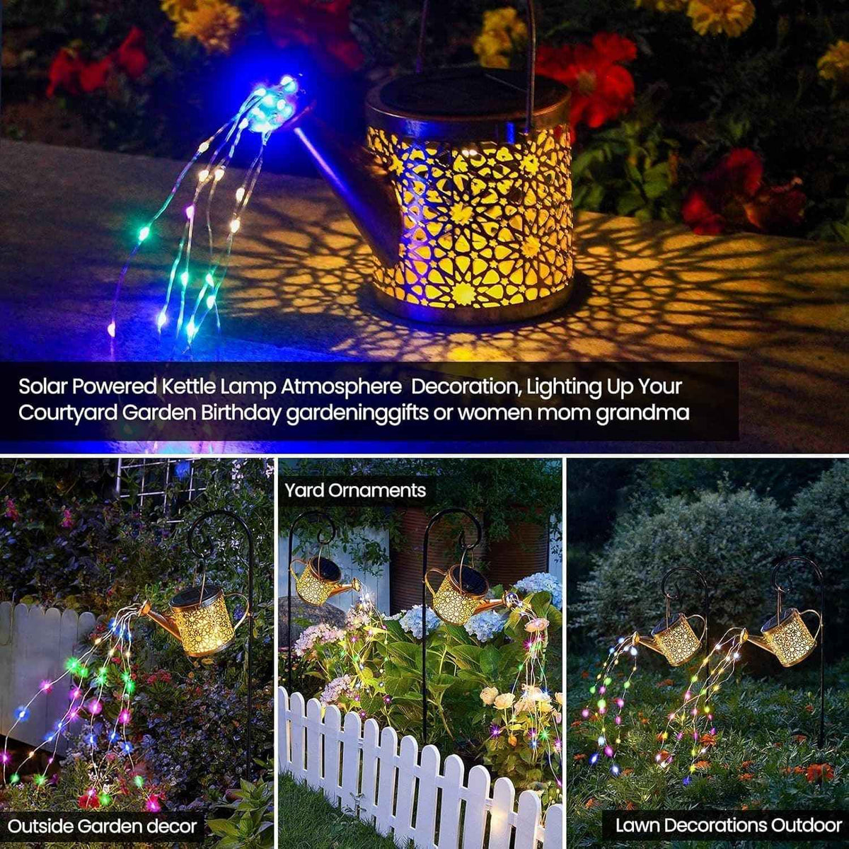Outdoor Solar Watering Can With Lights Garden Decor Large Solar Powered Lanterns Hanging Waterproof LED Decorative Retro Metal Kettle String Lights For Table Yard Pathway Walkway Gardening Gifts
