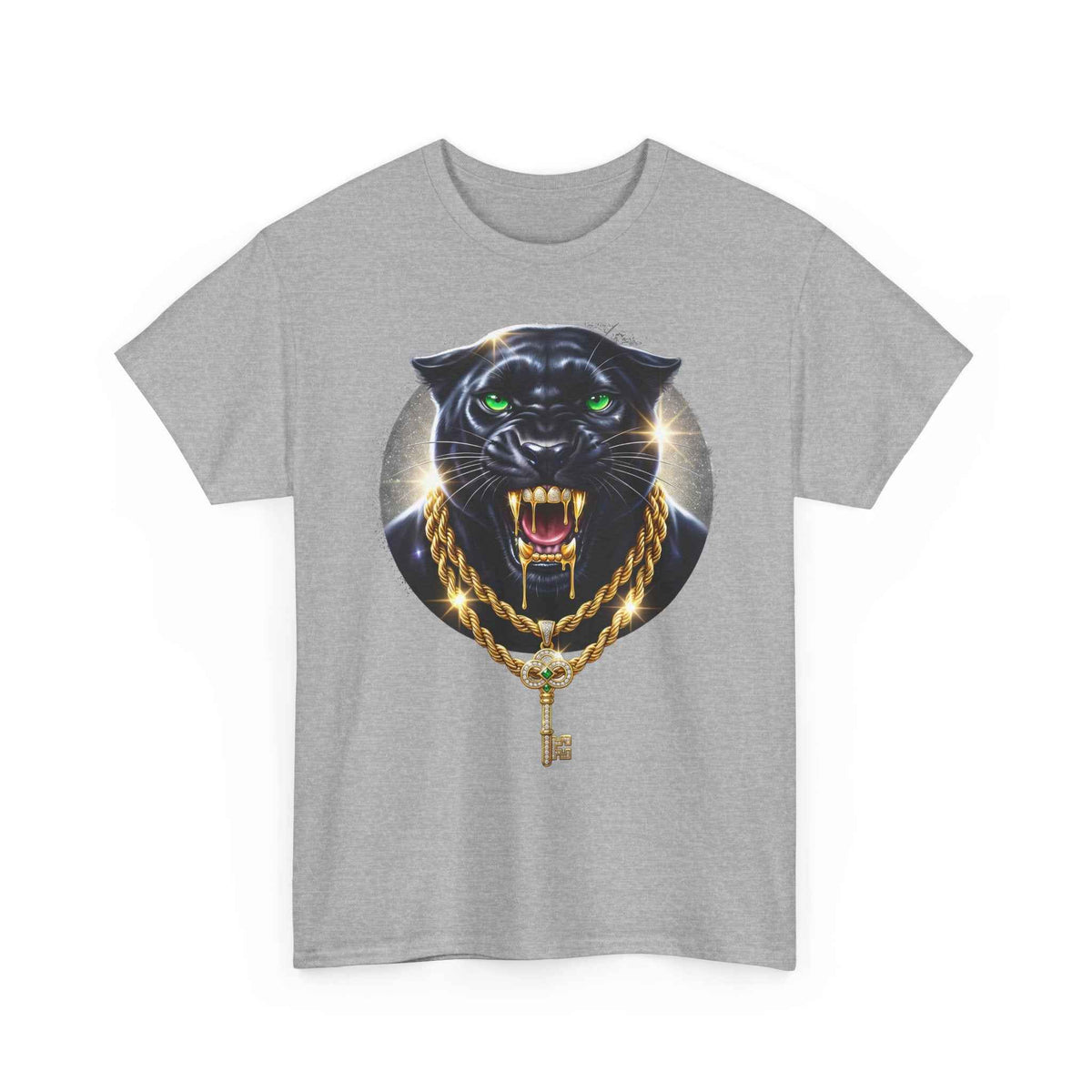 Luxury Black Panther Graphic Tee with Gold Chains & Key