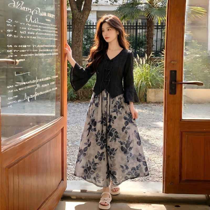 Summer High-Waist Wide-Leg Pants Two-Piece Set