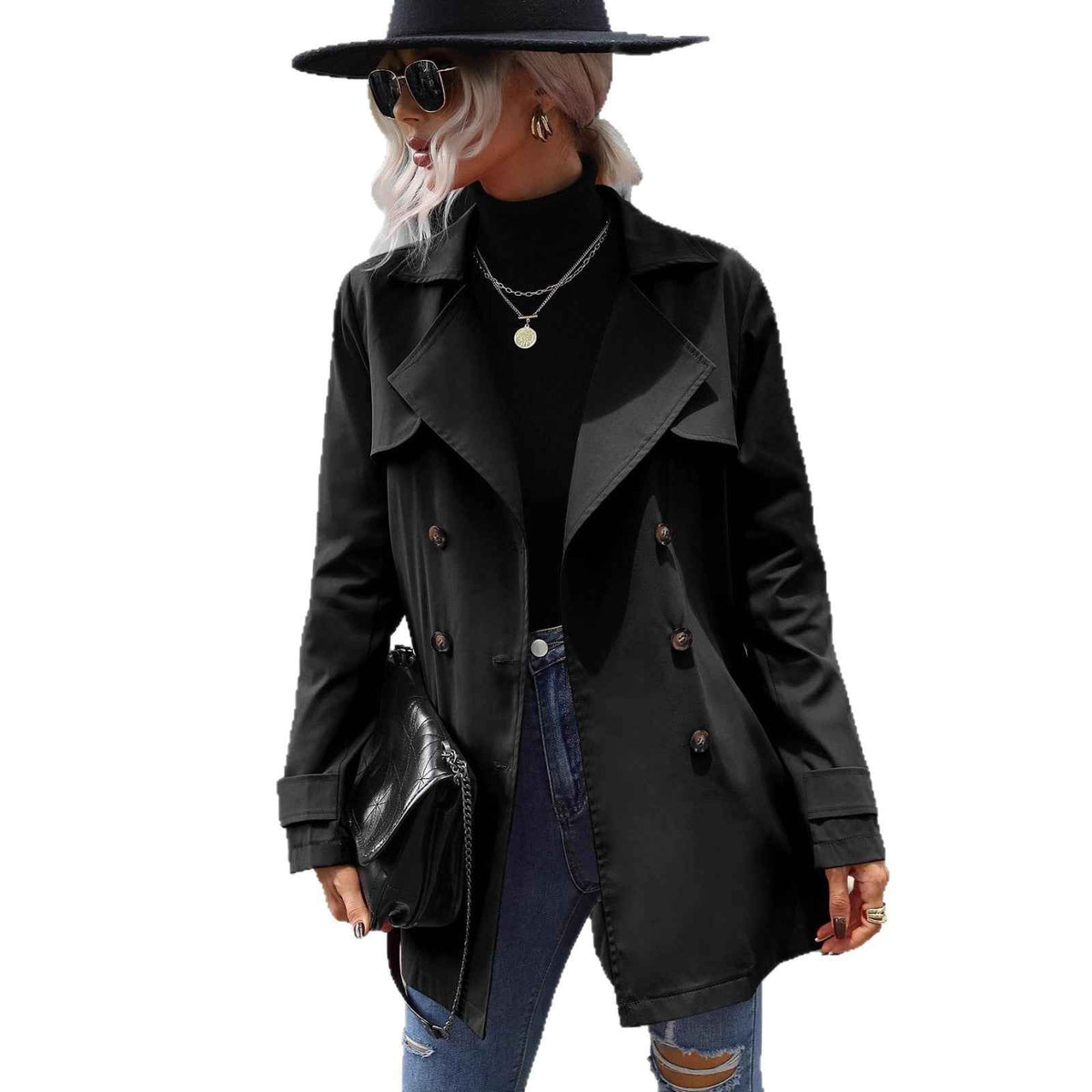 Lace-up Double-breasted Stylish Casual Trench Coat