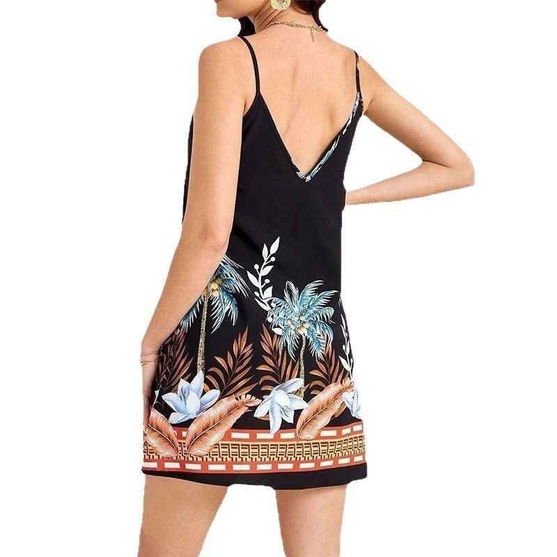 Tropical Camouflage Print Women's Dress - Mid Waist, Colorful & Fashionable