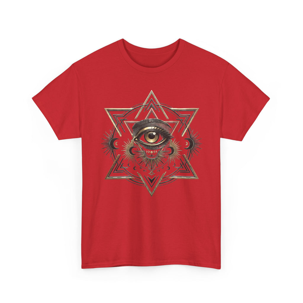 T-Shirt mit mystischem Auge und heiliger Geometrie – Schwerer Baumwoll-Streetwear