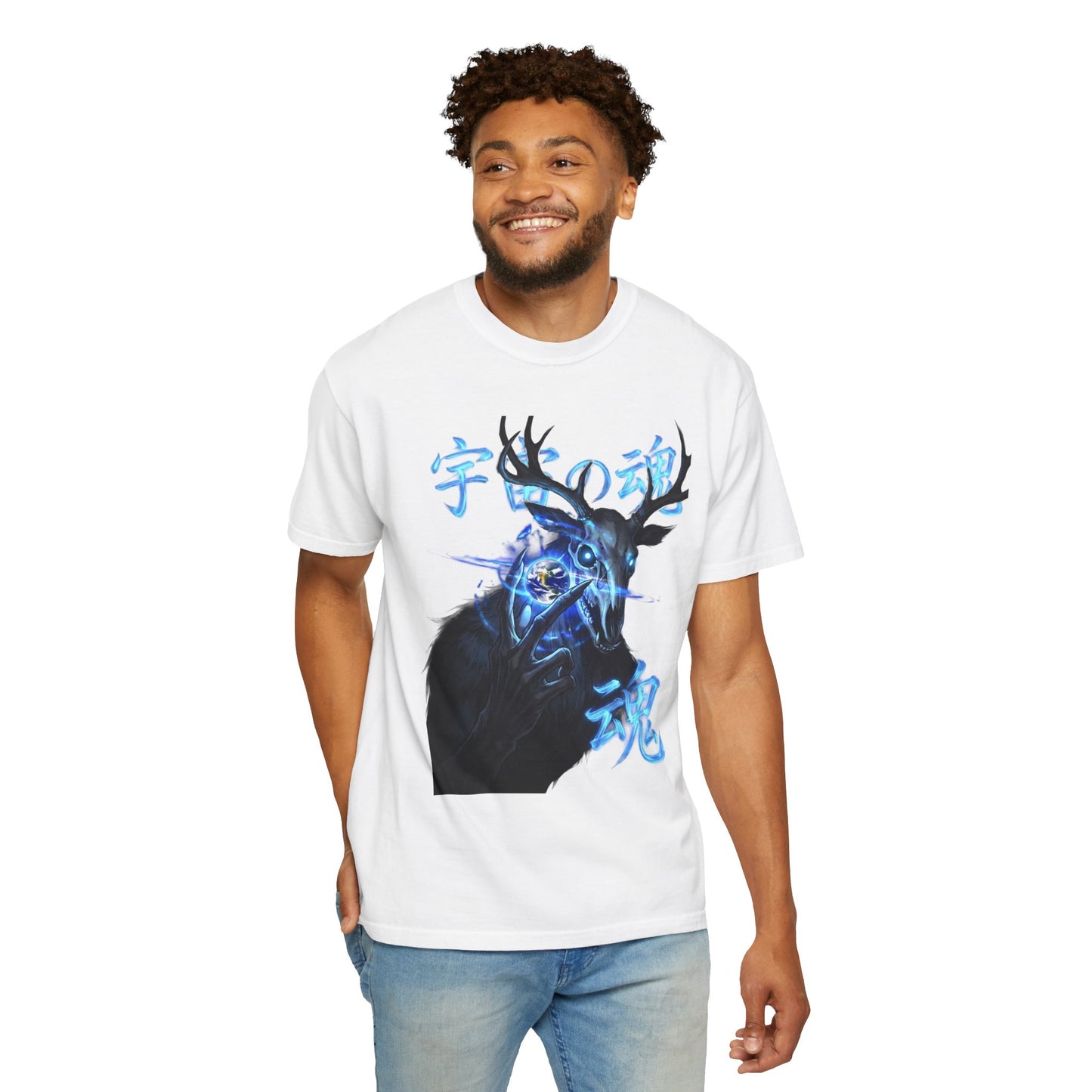 Y2K Cyberpunk Cosmic Skull T-Shirt Blue Neon Energy Aura Unisex Harajuku Style Streetwear Comfort Colors 1717 Graphic Tee