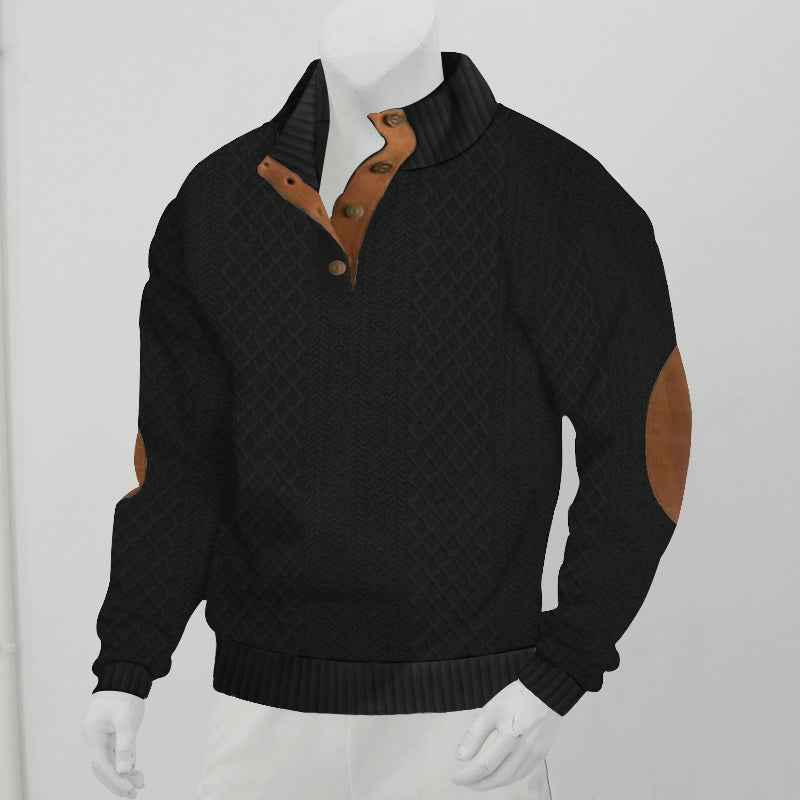 Vintage Urban Jacquard Knit Sweater - Heavyweight Stand Collar Long Sleeve Streetwear Pullover