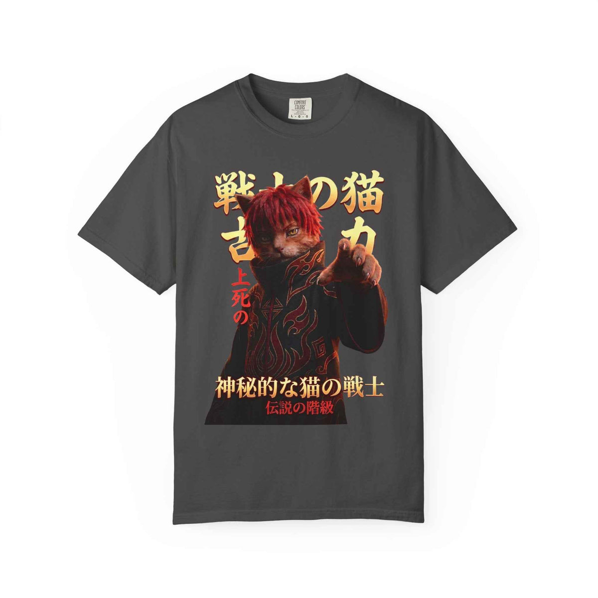 Premium Heavyweight Boxy Tee - Vintage Alternative Red Hair Cat Samurai Graphic T-Shirt | Dark Aesthetic Comfort Colors 1717