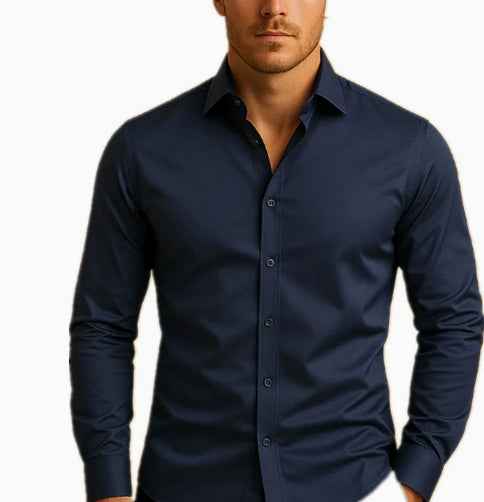 Men's Business Button-Down Shirt - Summer Solid Color Lapel Style