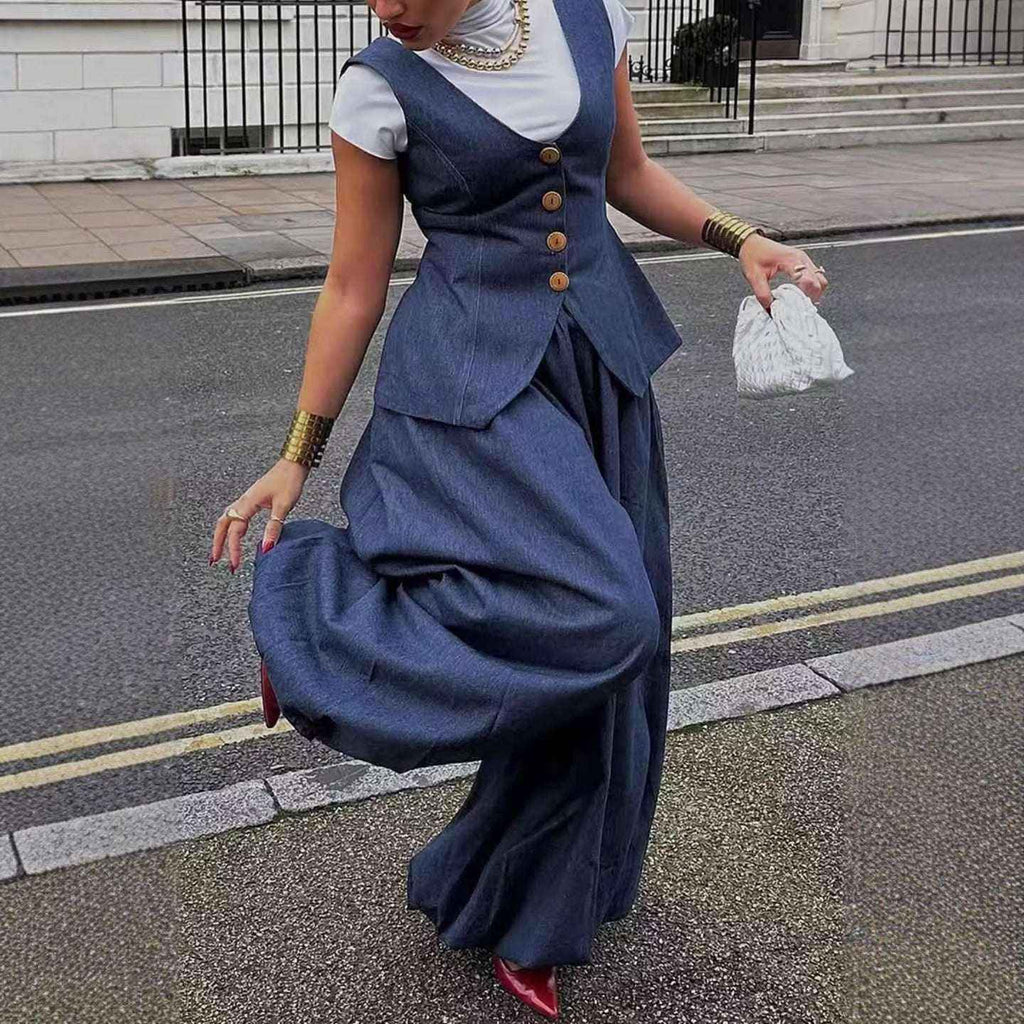 Retro Loose-Fit Denim Suit Set - Women's Two-Piece Outfit