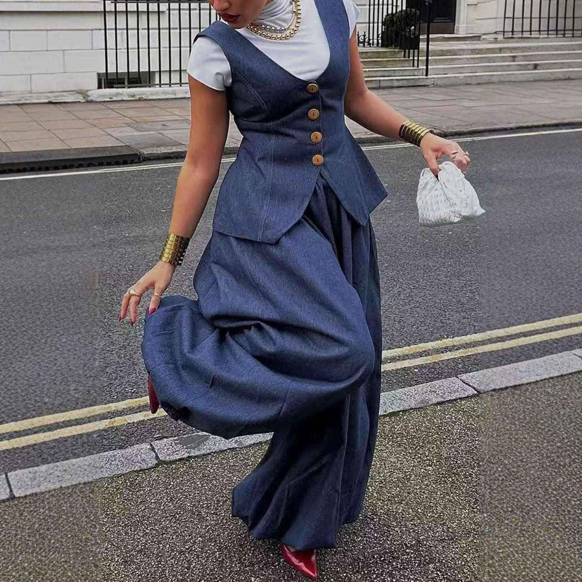Retro Loose-Fit Denim Suit Set - Women's Two-Piece Outfit