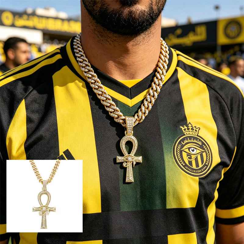 13mm Football Chain Necklace - Diamond Iced Eye of Horus Cross