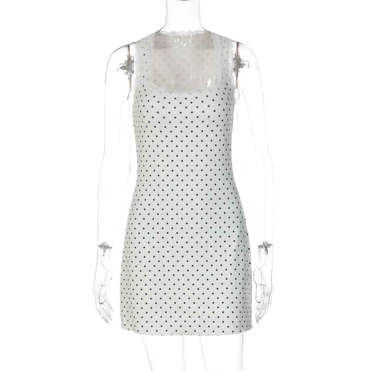 Women's Casual Short Sheath Dress - Polka Dot & Backless