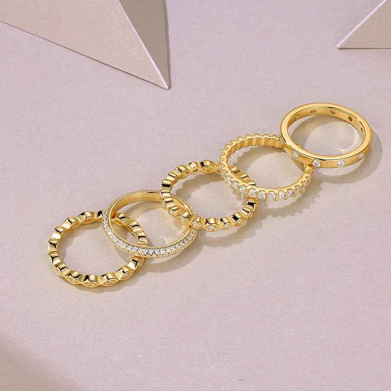 Starlight Eternity Moissanite Ring Set - 5-Piece Stacking Jewelry