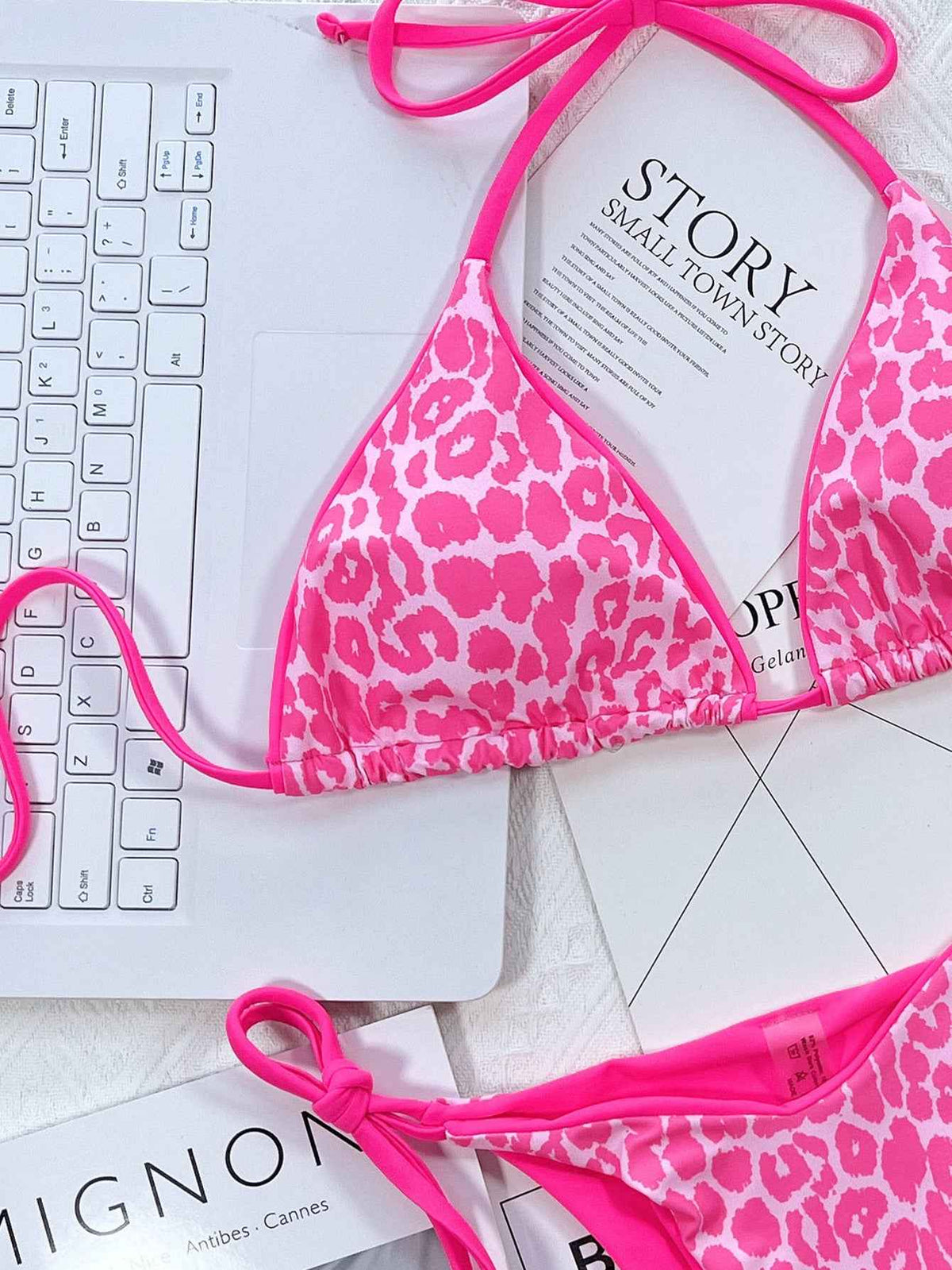 Leopard Print Halter Neck Bikini Set - Tie-In Style, Summer Ready
