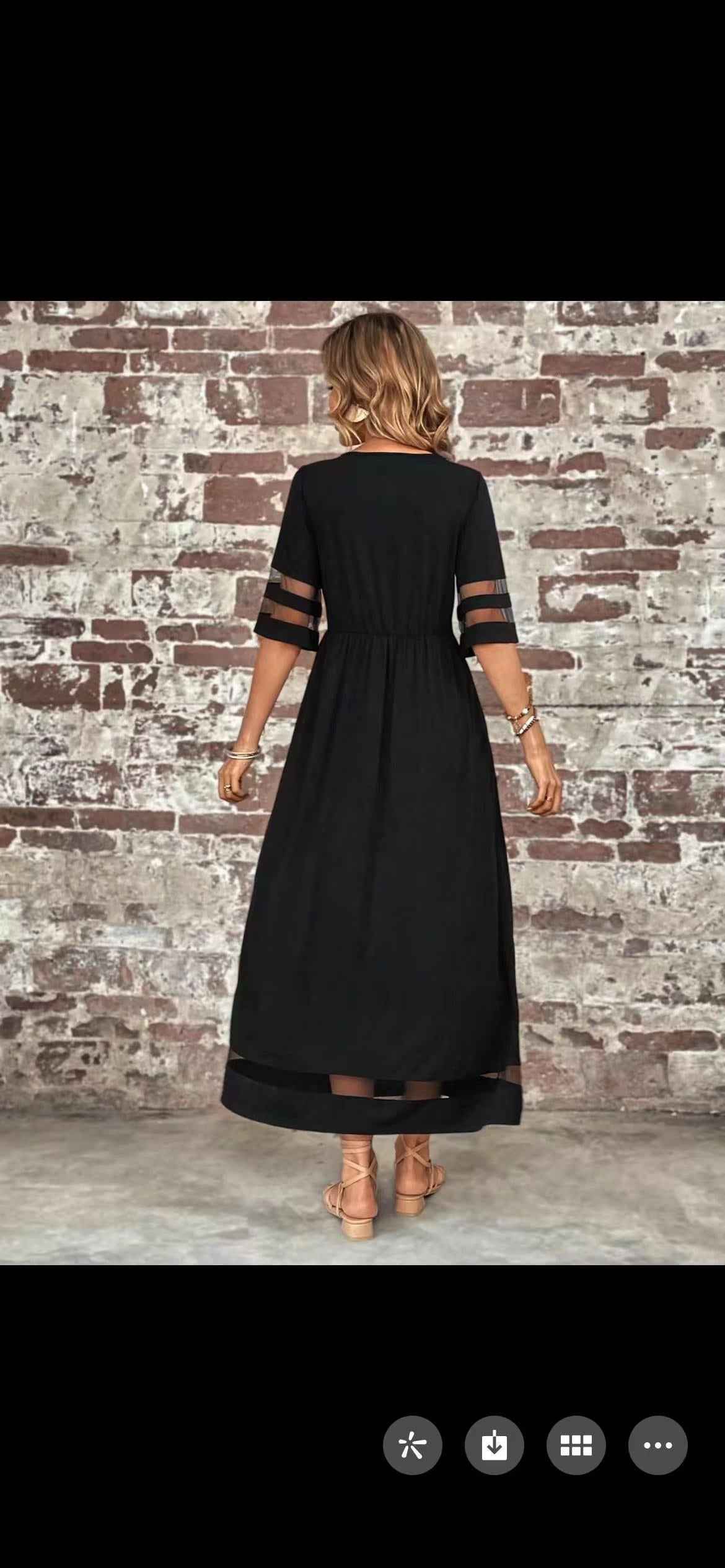 Patchwork Round Neck Mesh Pocket Skirt - Fashionable Casual Wear