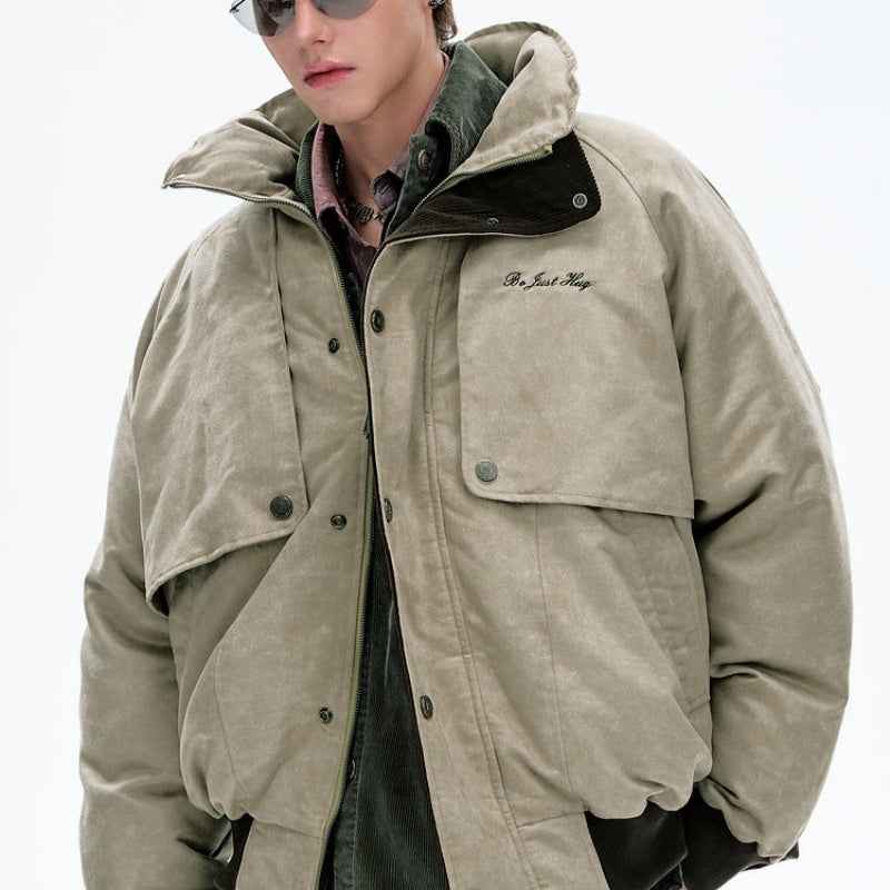 Mens Retro Distressed Bomber Winter Cotton-Padded Jacket