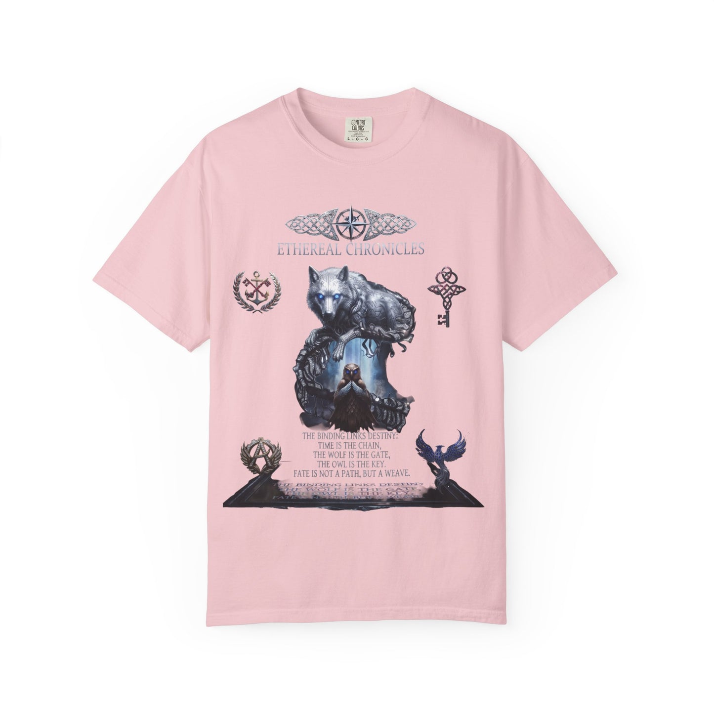 Ethereal Chronicles Graphic Tee | Mythical Wolf & Celestial Owl Shirts for Men & Women | Dark Fantasy Gothic Aesthetics Heavyweight Comfort Colors 1717 T-Shirt